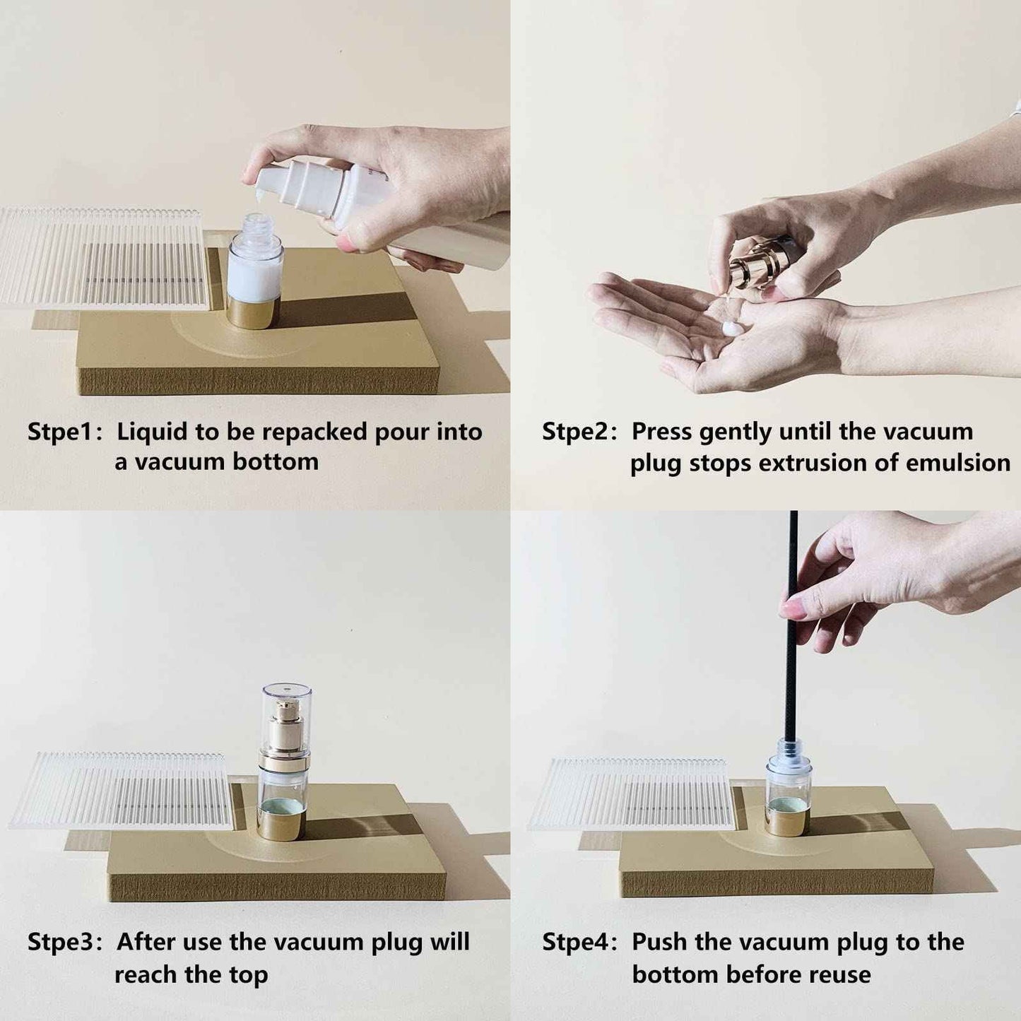 Lil Ray 1 OZ Refillable Airless Pump Bottle, Travel Lotion Container, Plastic Cosmetic Dispenser (12PCS,Rose Red)