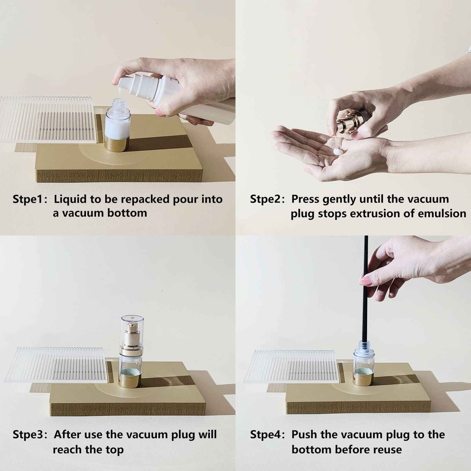 Lil Ray 1 OZ Refillable Airless Pump Bottle, Travel Lotion Container, Plastic Cosmetic Dispenser (12PCS,Rose Red)