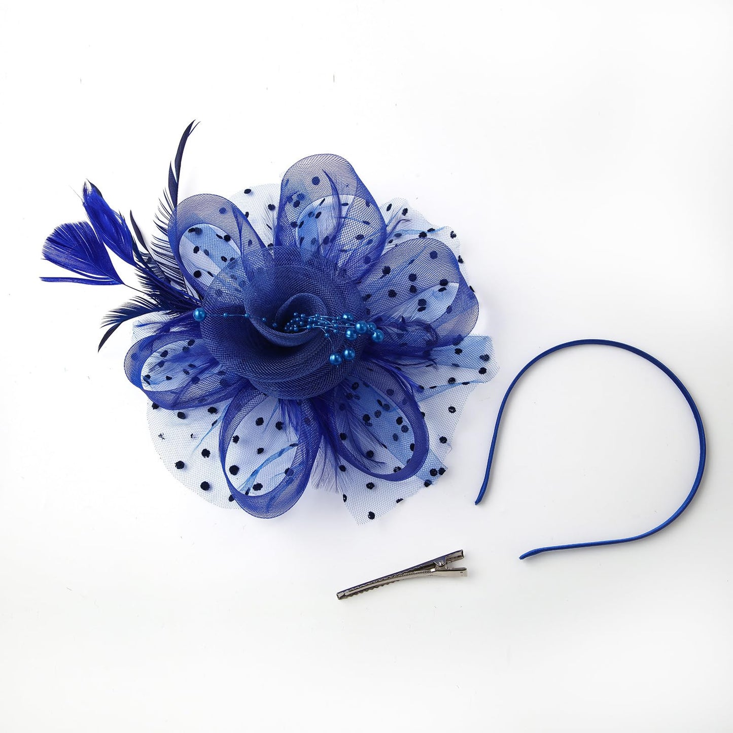 Fascinators Hats 20s 50s Pillbox Hat Cocktail Tea Party for Women (Blue, One Size)