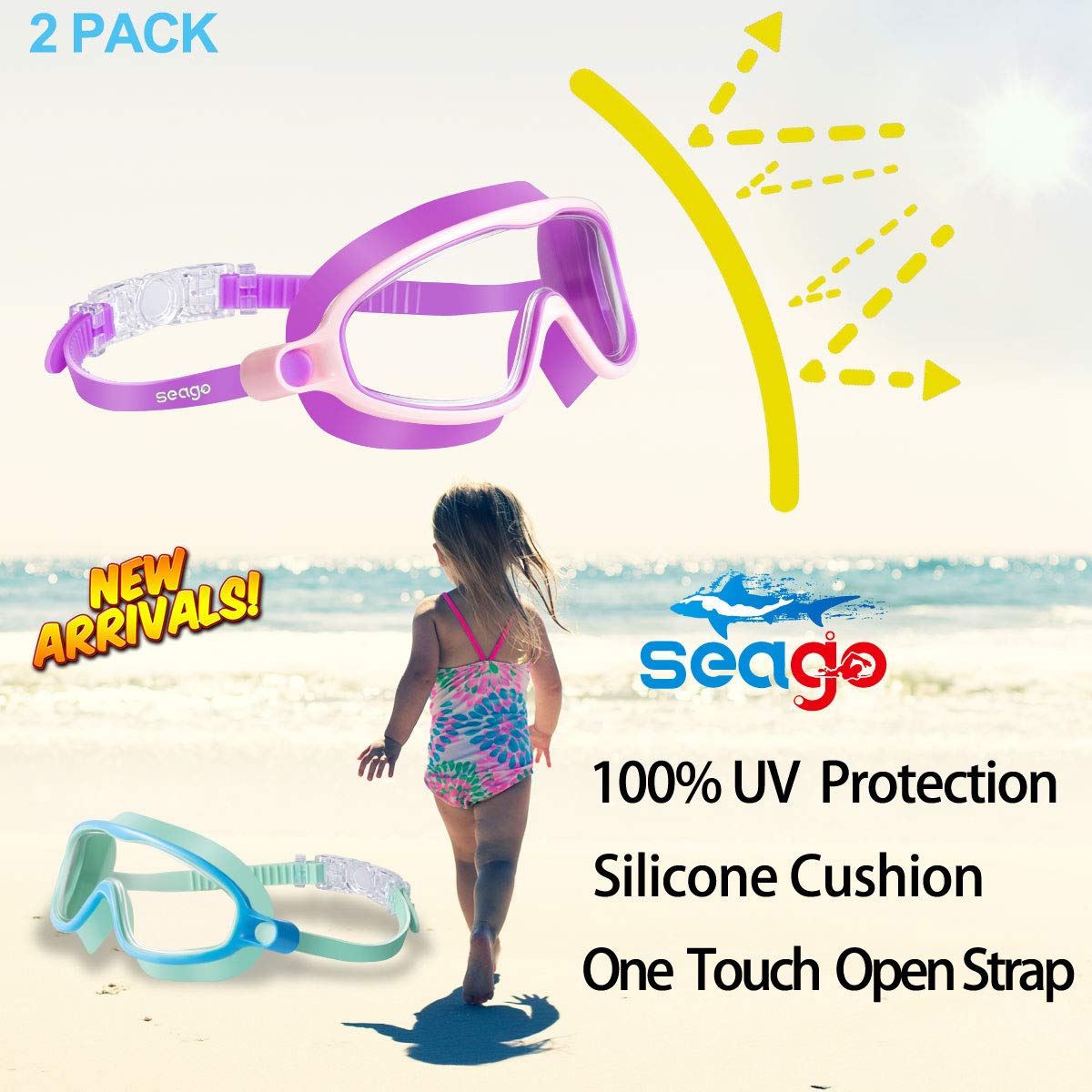 Kids Goggles for Swimming 2 Pack No Leaking Anti-Fog Outer Eye Fit with Wide View UV Protection Crystal Clear Watertight Swim Goggles with nose cover Suitable for Children Youth Boys Girls Age 3 to 15