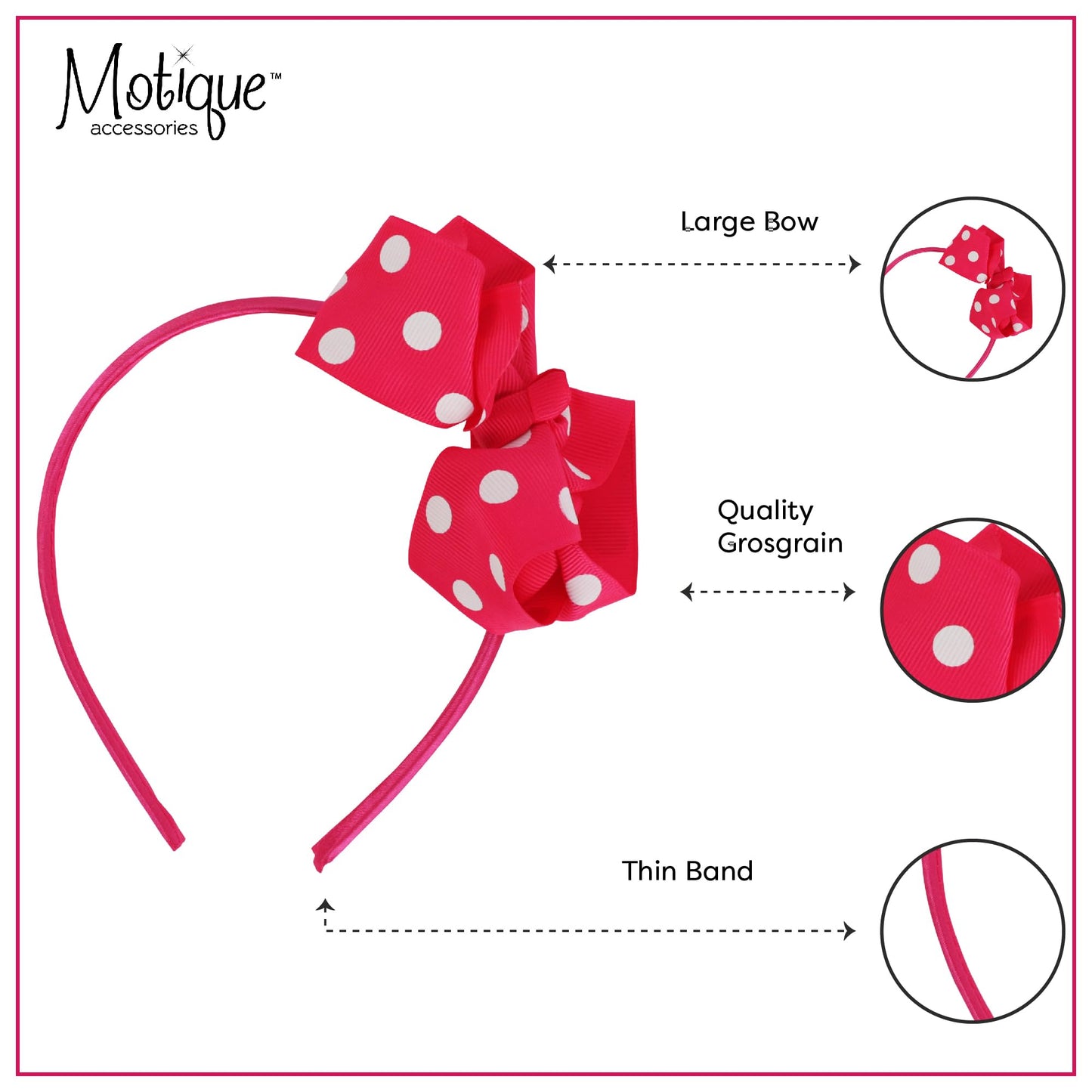 Motique Accessories Girls Polka Dot Bow Headband (Hot Pink)