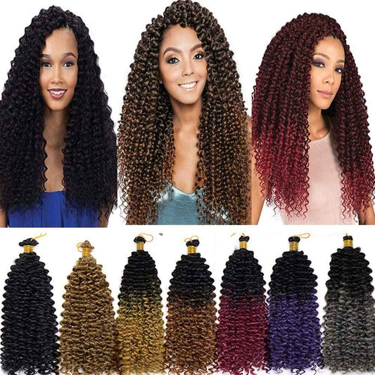 Ombre Marlybob Crochet Braids Hair Extension 14 inch Deep Water Wave Braiding Hair Kinky Curly Afro Jerry Curl Marley Bob Twist Braid Hairpiece for Women 3 Bundle 90 Strands 300G Black to Dark Blue