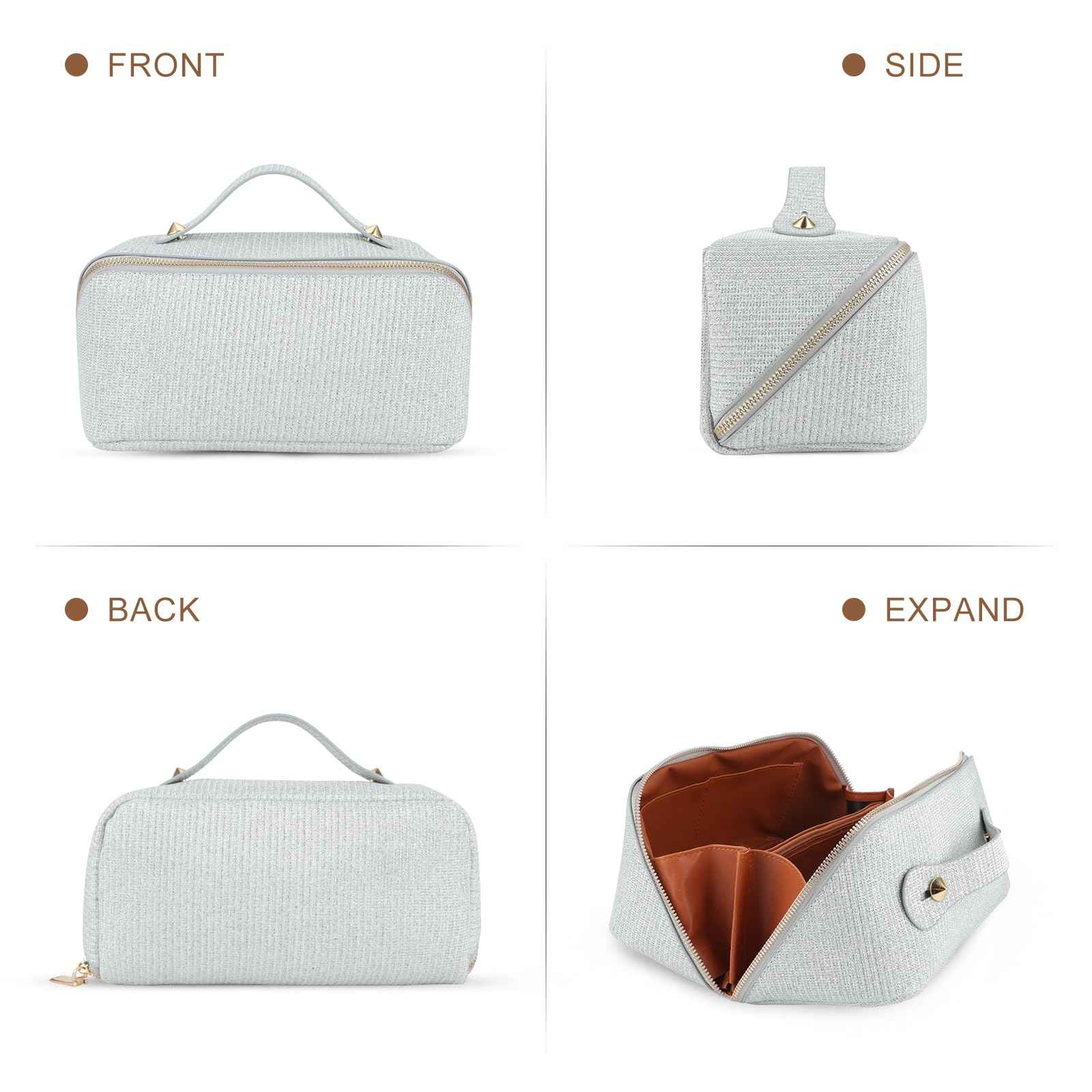 KEYPOWER Large Capacity Glitter Sequin Cosmetic Bag Travel Makeup Bag Sparkly and Shiny Portable Toiletry Bag with Handle for Women (Silver)