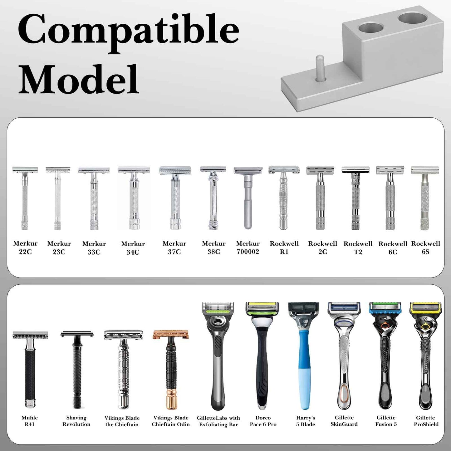 Linkidea Aluminum Alloy Razor Stand with Drainage Base , Compatible with Vikings Blade, Merkur Safety Razors, Collector Display Stand & Bathroom Organizer Gift for Men (Silver)