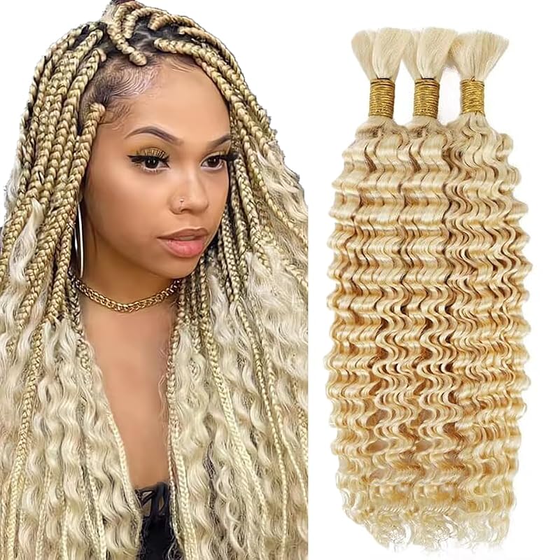 #613 Honey Blonde Deep Wave Braiding Hair 26" 3 Bundles
