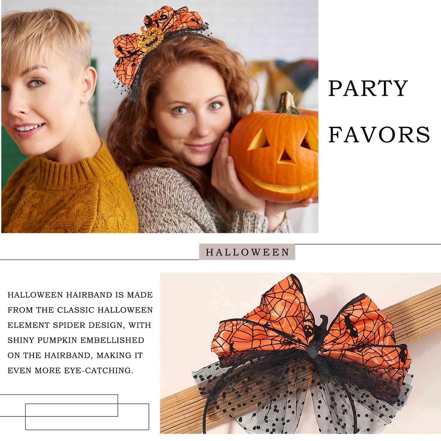 Olbye Halloween Bow Hairband Pumpkin Headbands with Bows Black Headband Spider Web Hair Bow Hair Hoop Cosplay Costume Party Decorations Halloween Hair Accessories for Women Girls (Pumpkin Bows A)