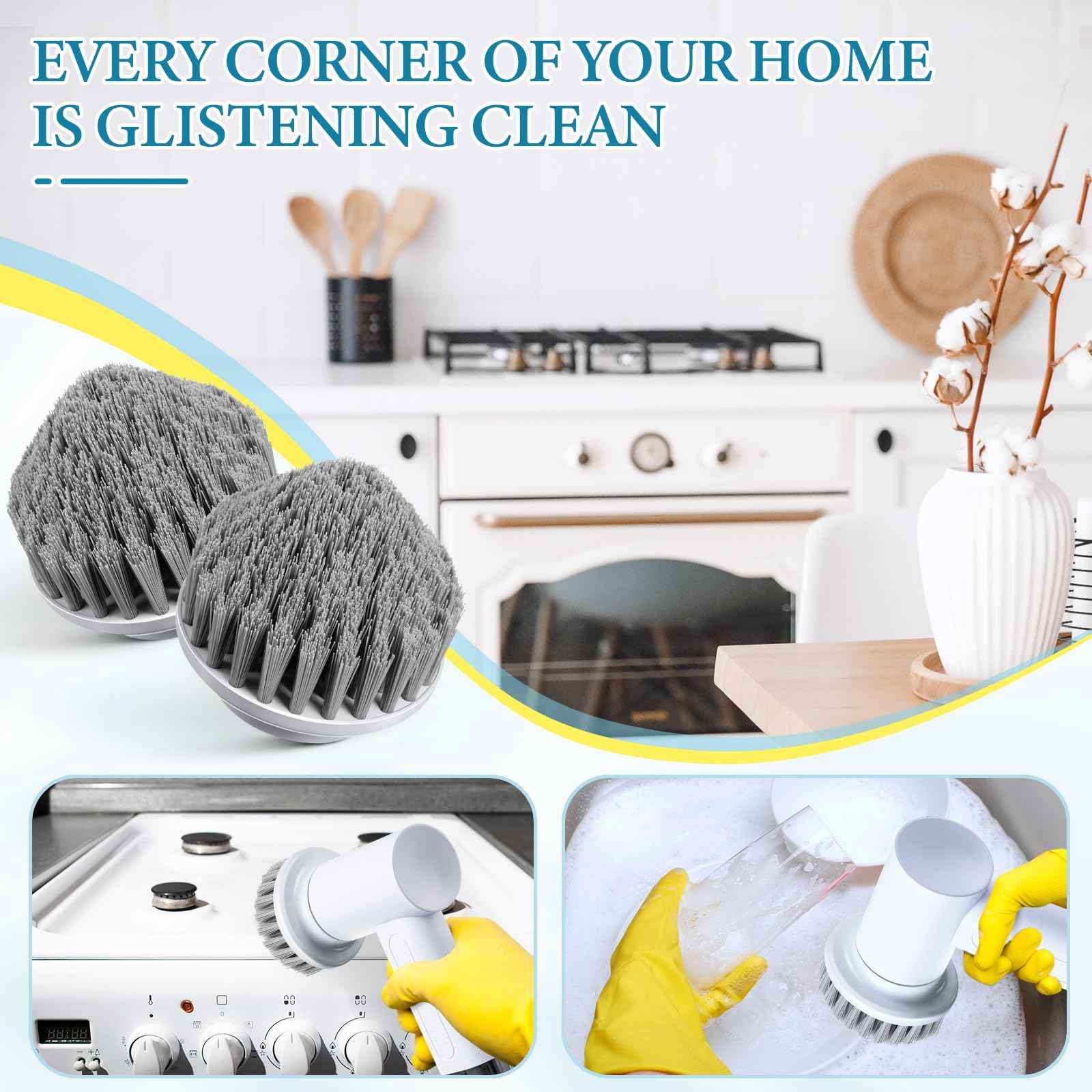 Dreyoo 2 Pcs Cone Brush Heads Compatible with Spin Scrubber, Tapered Pointed Corner Brush for Cleaning Tiles Sink Floor Shower Corner and Edge and Hard to Reach Places