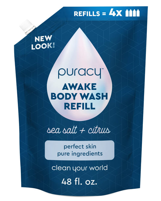 Puracy Natural Shower Gel Refill Citrus and Sea Salt 48 fl oz Plant Powered Body Wash for Smoother, Clearer Skin (Citrus, Sea Salt, 48 fl oz, 1 Pack)