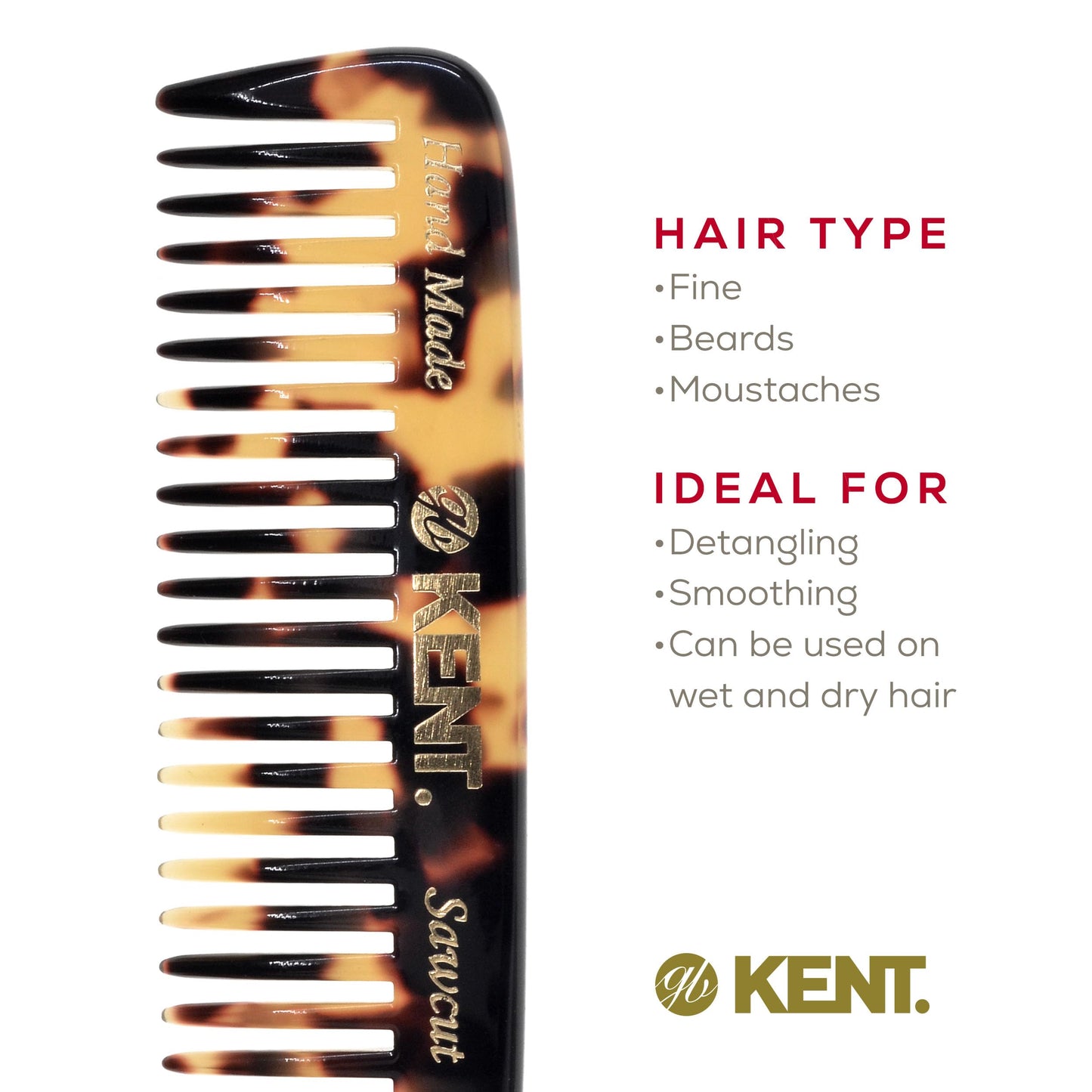 Kent 93TY Mini Beard Comb for Men, Wide Tooth Men's Comb, Mustache Comb and Beard Combs for Facial Hair, Small Pocket Sized Travel Comb, Mini Comb Detangle Comb for Beard Detangling Comb