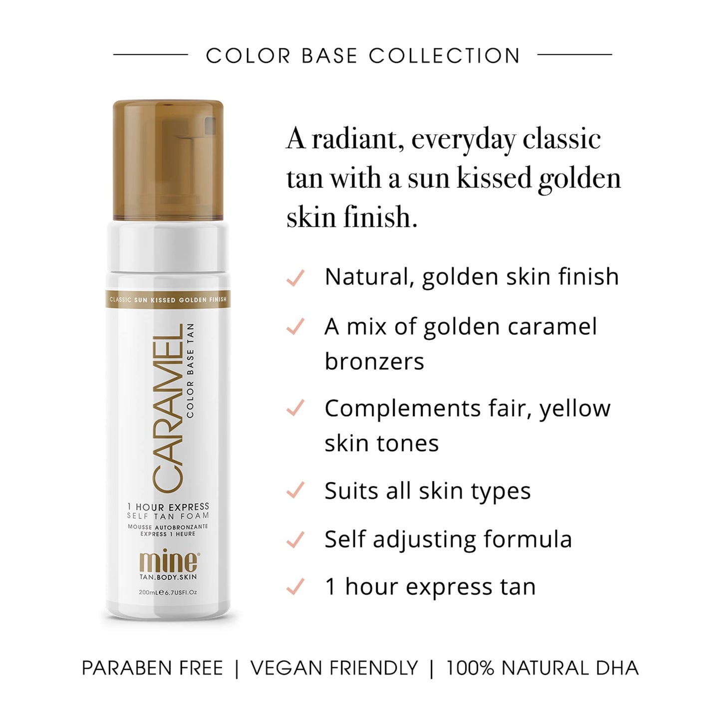 MineTan Caramel Self Tanner Mousse - Achieve a Streak-Free, Even & Sun Kissed Golden Skin Finish, Salon Professional Formula Sunless Tanning Foam, No Orange, No Fake Tan Smell, 100% Vegan, 200ml