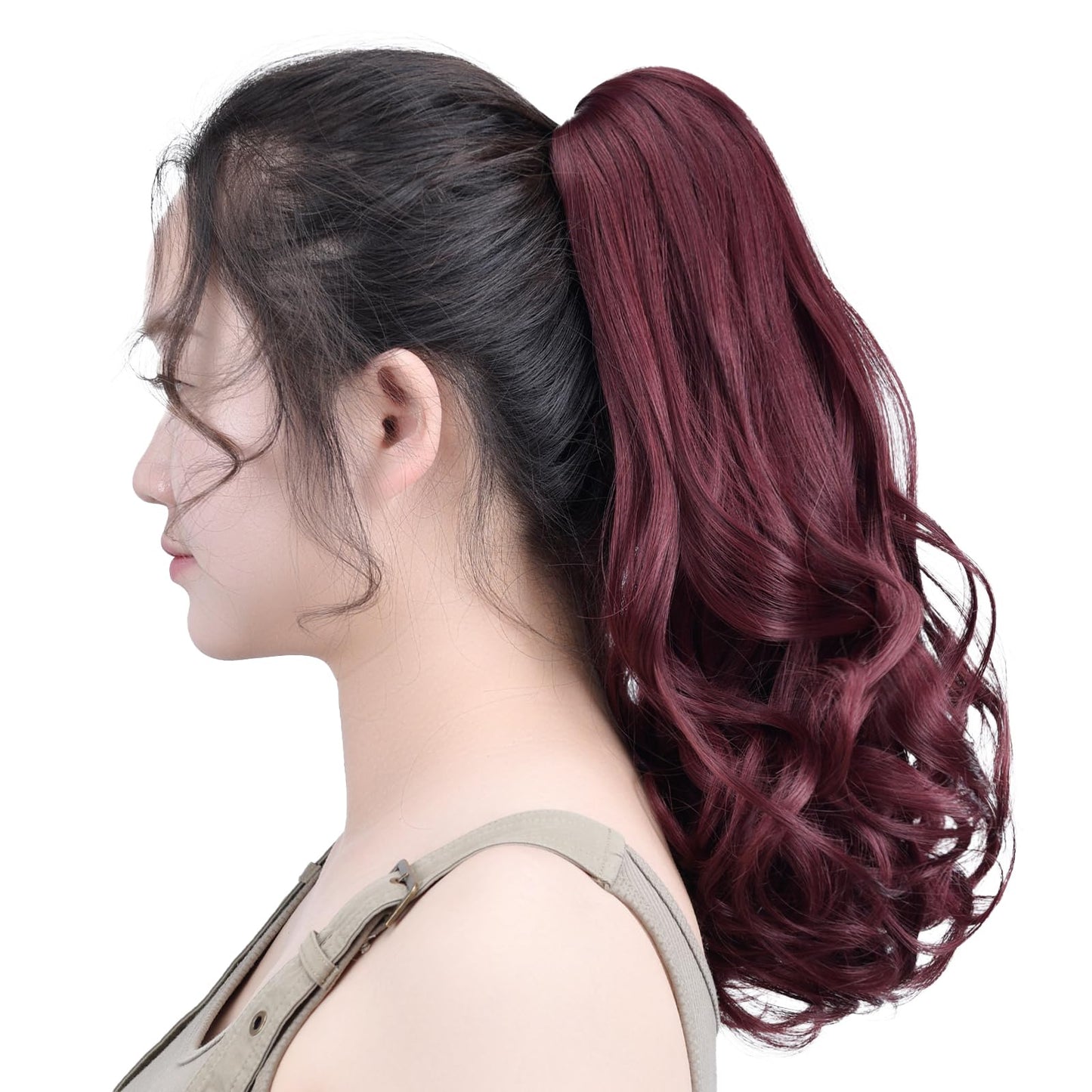 SYXLCYGG Burgundy Ponytail Extension Clip Claw Pony tail 16" Wavy 4.5 OZ Synthetic Like Real Fake Hair piece Women Fluffy&Soft