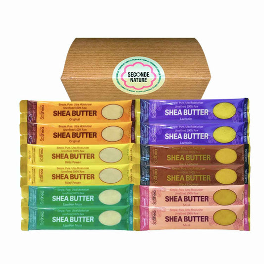 SoShea Whipped African Shea Butter Sampler For All Hair Textures & Skin Types Unrefined Grade A 100% Raw Original, Musk, Lavender, Black Coconut, Egyptian Musk, Baby Powder Pack of 12 x 0.75 oz