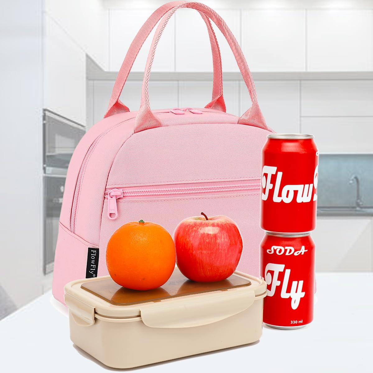 FlowFly Lunch Bag Tote Bag Lunch Organizer Lunch Holder Insulated Lunch Cooler Bag for Women/Men,Pink