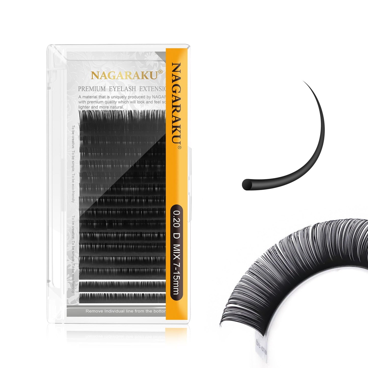 NAGARAKU Eyelash Extensions Individual Lashes 0.20mm D curl 7-15mm Mix Tray Classic Matte Black Natural Faux Mink 16 rows