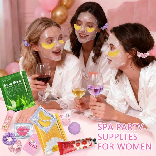 132 PCS Spa Party Supplies for Women, Spa Party Favors Includes Face Masks, Lip Masks, Eye Masks, Hand Cream, Lip Balm, Bath Bombs, Spa Birthday Sleepover Party Supplies Spa Party Favors