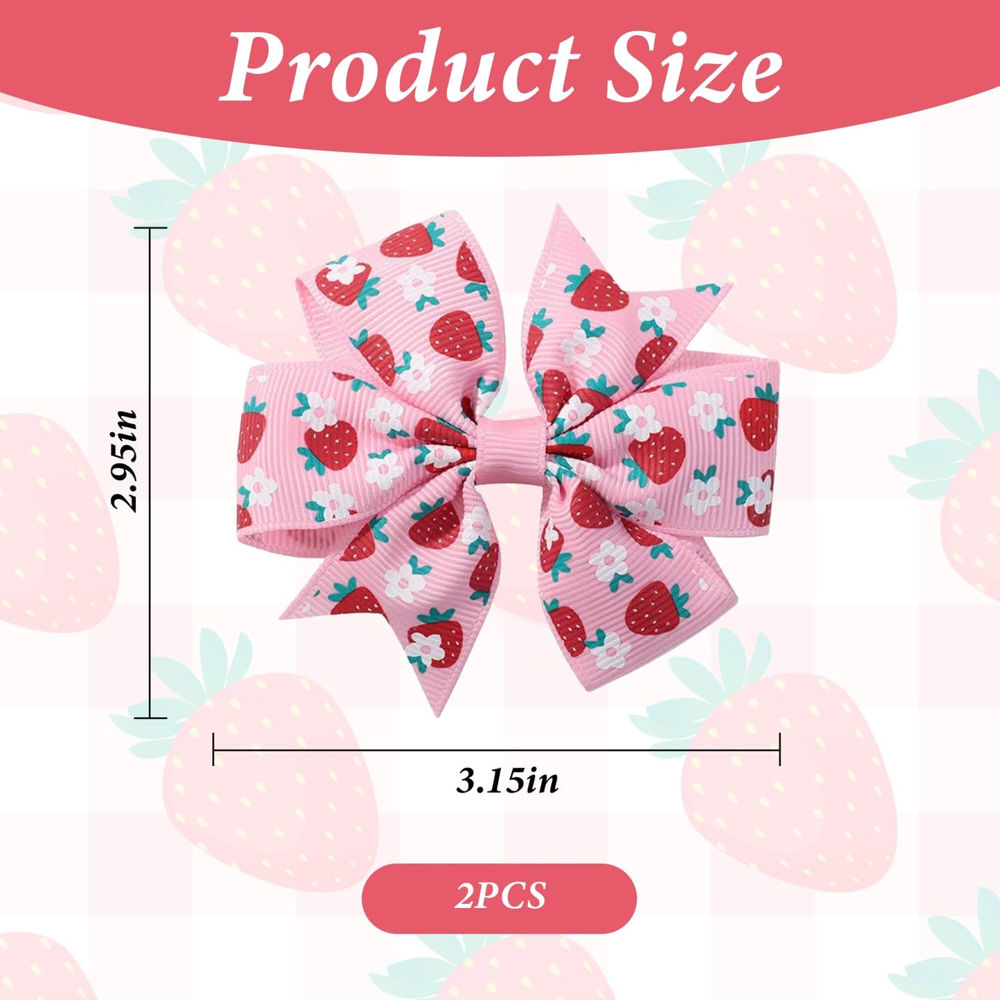 Strawberry Bow Hair Clips for Baby Girls - 2Pcs 3inch Boutique Grosgrain Ribbon Pinwheel Hair Bows Alligator Clips Cute Strawberry Hair Barrettes Toddler Hair Accessories for Infant Girls Toddlers