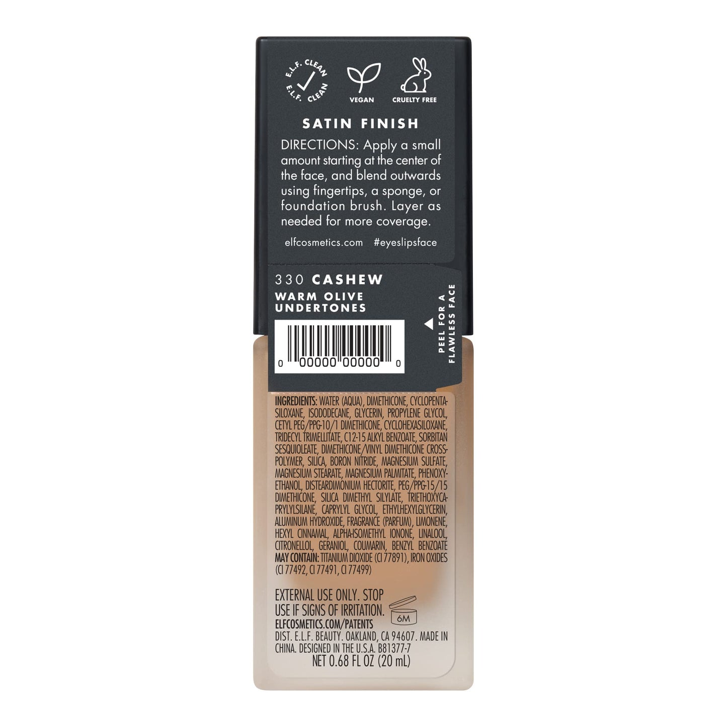 e.l.f. Flawless Finish Foundation, Lightweight & Medium Coverage, Semi-Matte Finish, Cashew, 0.68 Fl Oz (20mL)