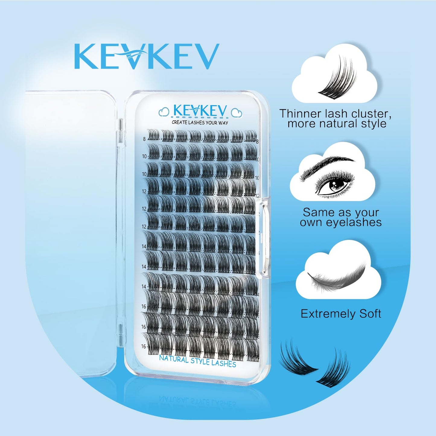 KevKev Lash Clusters 96 Pcs Eyelash Clusters Nature Lashes DIY Lash Extensions (Fjord,D-8-16mix)