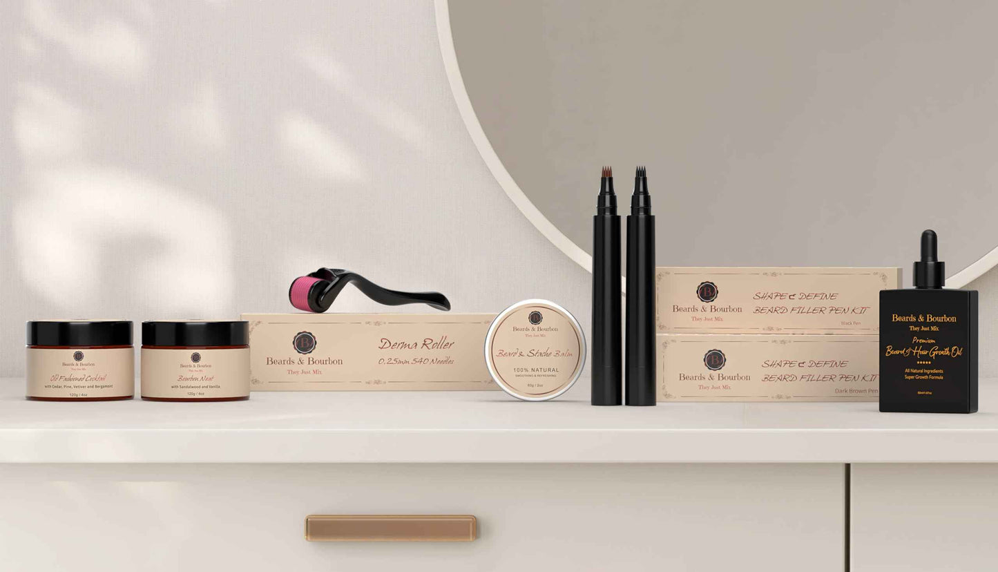 Beards & Bourbon Luxury Men's Travel Grooming Kit, Comprehensive Beard Care Set, Great and Safe for Travel