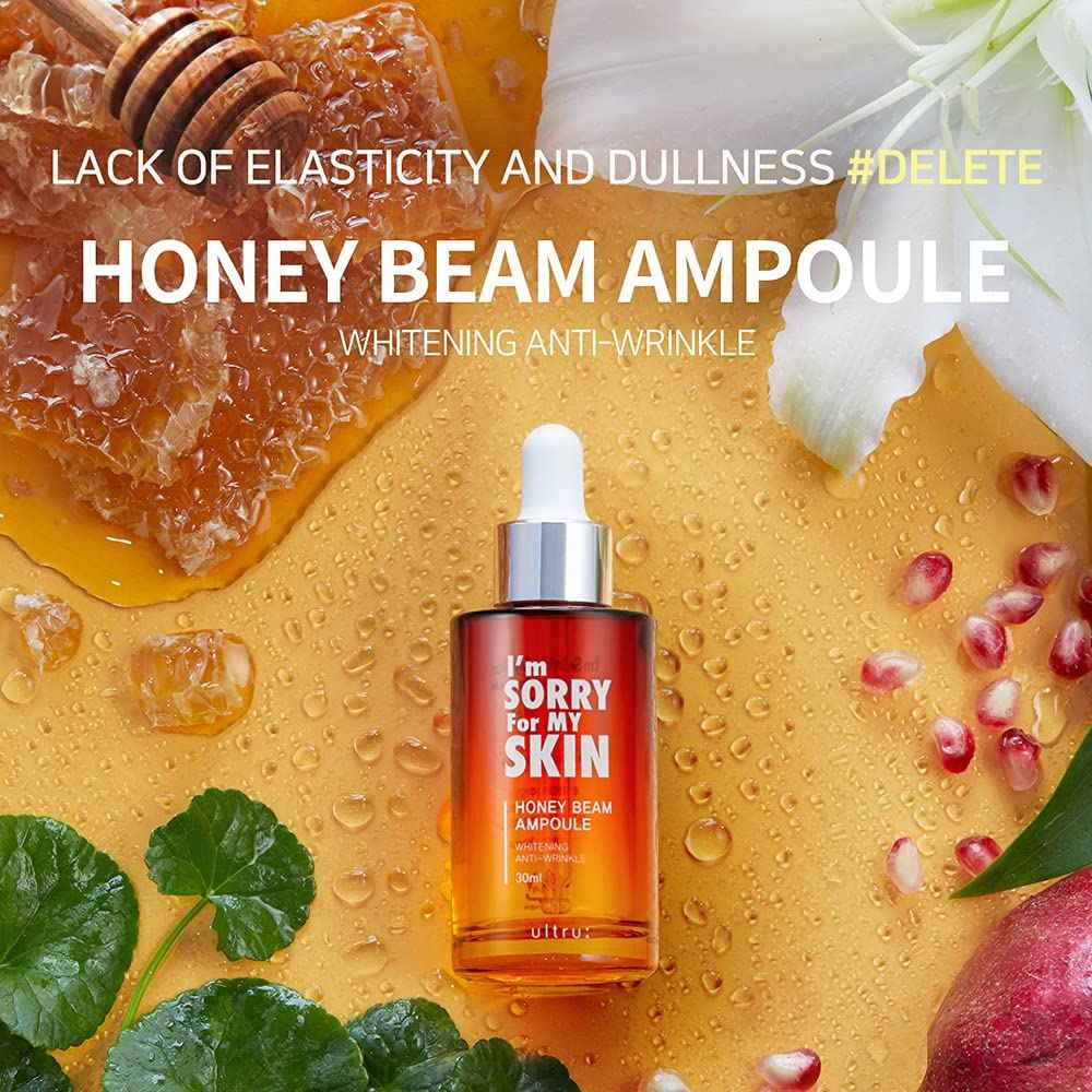 I'M SORRY FOR MY SKIN Facial Skin Ampoule, Korean Skin Care Serum for Face with Propolis, Adenosine and Niacinamide, Anti-Wrinkle & Nourishing Effect (Honey Beam Ampoule)