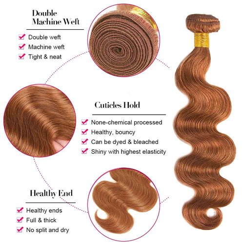 Brown Bundles Human Hair #30 Body Wave Bundles 12 14 16 inch Light Brown Body Wave Human Hair Bundle 150g