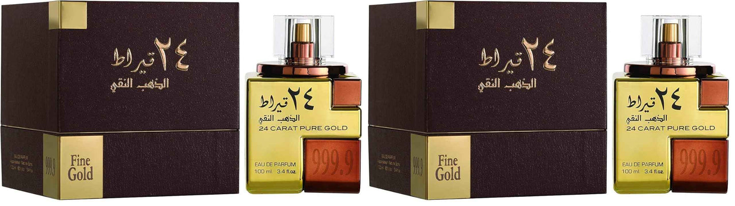 Lattafa Perfumes 24 Carat Pure Gold for Unisex Eau de Parfum Spray, 3.4 Ounce (Pack of 2)