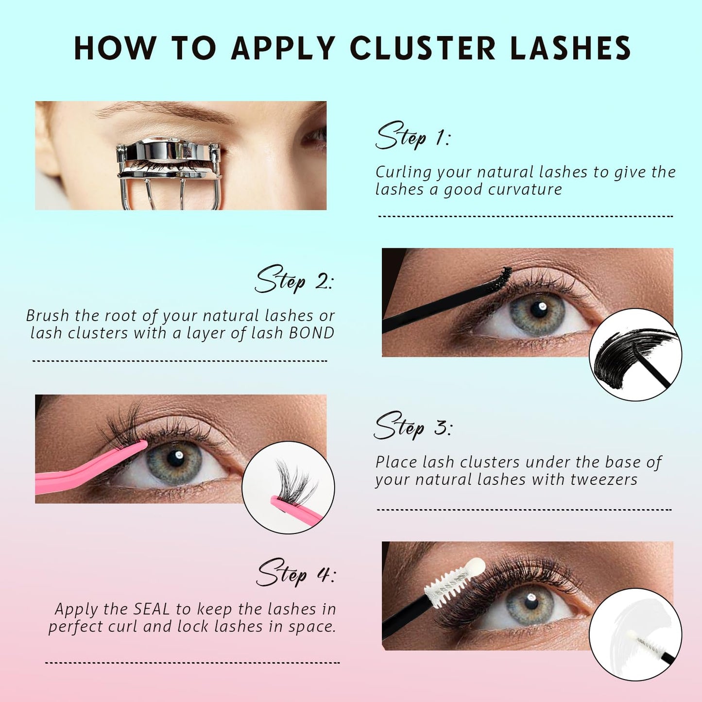 VAVALASH Lash Clusters Kit 60D 10-20mm Cluster Lashes Wispy Volume Individual Lashes, Lash Bond and Seal Glue, Lash Tweezer for DIY Lash Extension at Home (60D-10-20MIX-KIT)