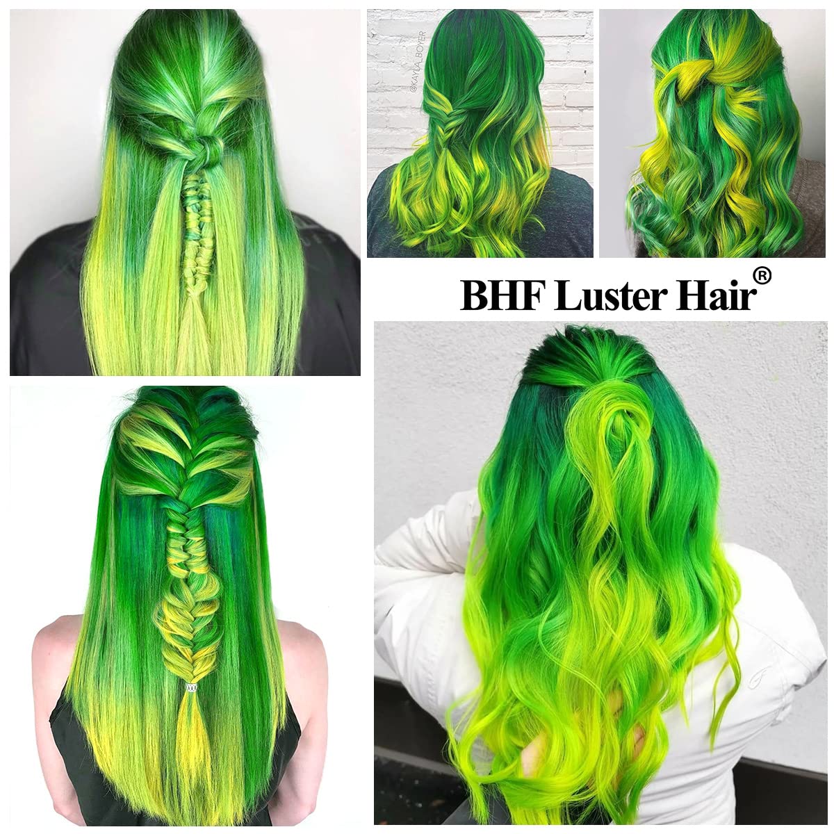 BHF Neon Yellow Green Hair Extensions Clip in Halloween Hair Accessories for Kids Girls Women Bright Vibrant Neon Hair Extensions Fairy Hairpieces Long Straight Color Hair Extensions 22"