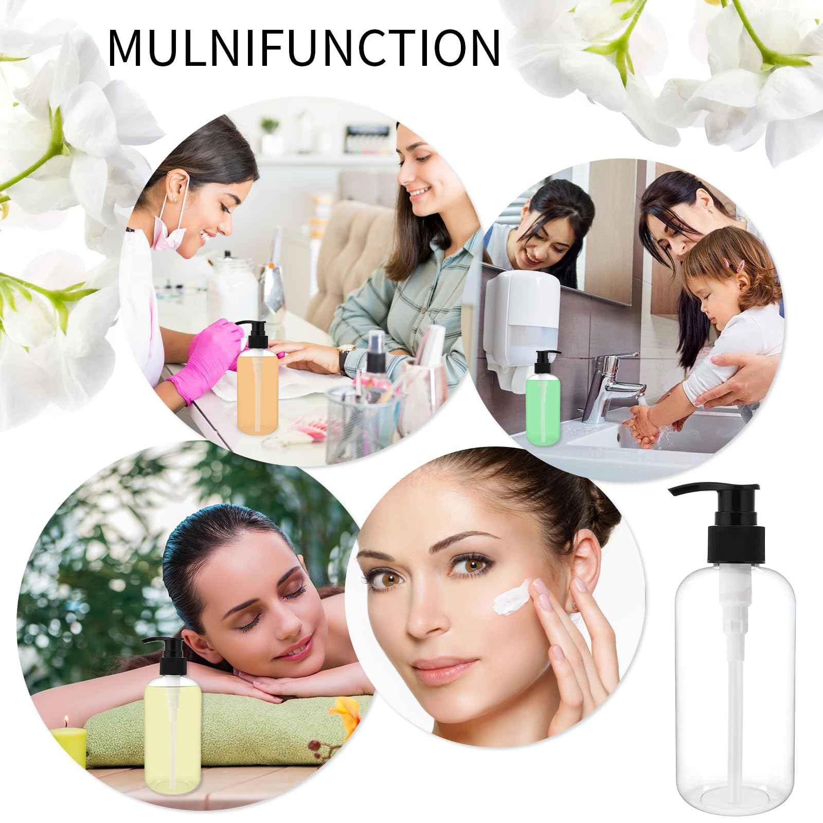 DISWALE 15 Pcs 8.5 oz Empty Pump Bottles, Clear Refillable Plastic Dispenser Bottles for Shampoo, Lotion, Hand Soap, Body Wash, Oil, Moisturizer, Travel Liquid Containers