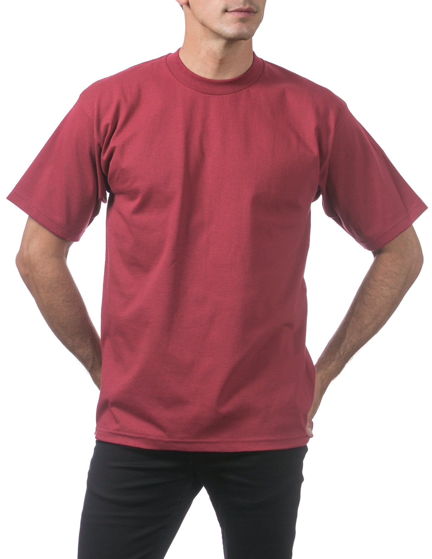 Pro Club Men's Heavyweight Cotton Short Sleeve Crew Neck T-Shirt, Burgundy, Small