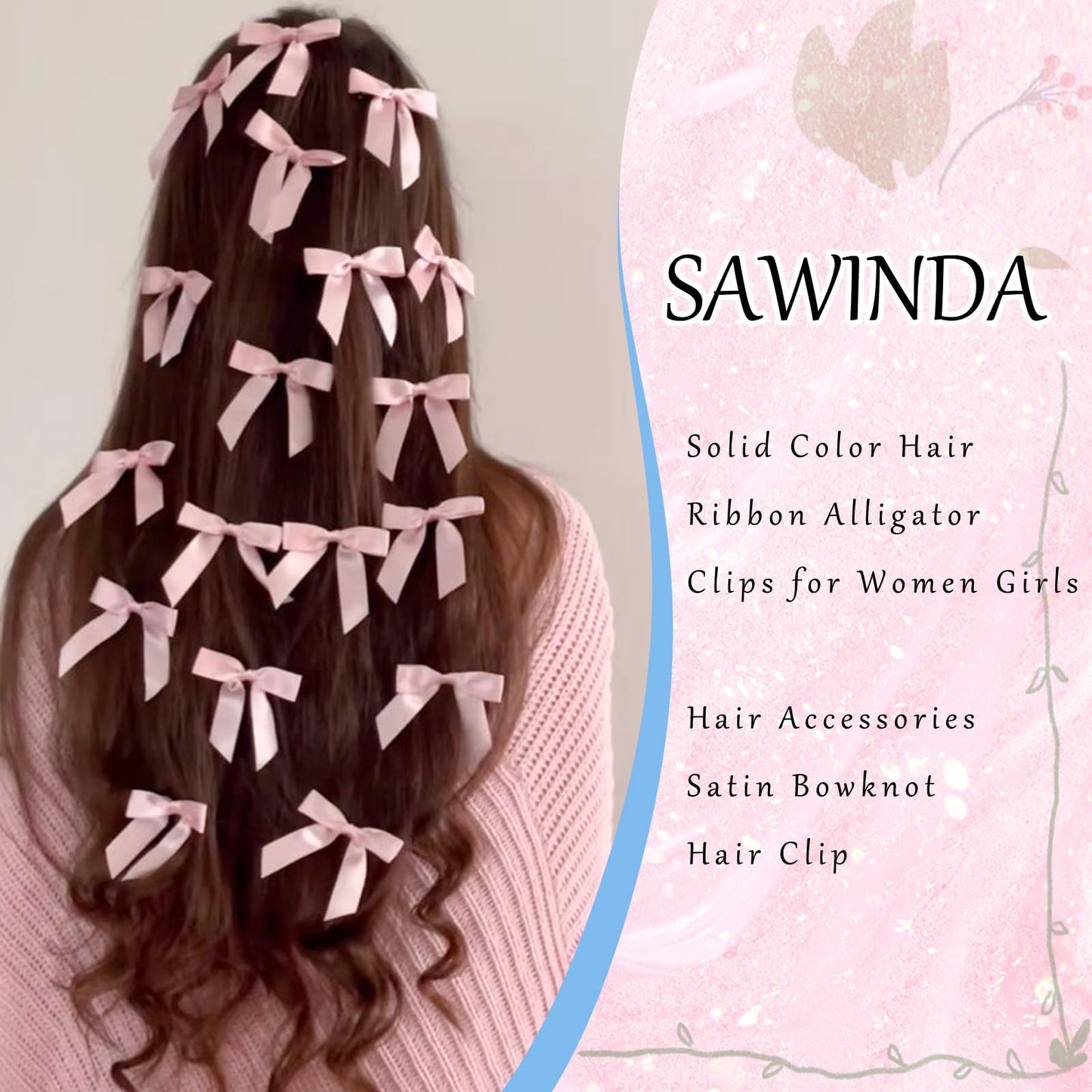 SAWINDA 20PCS Pink Mini Bowknot Ribbon Barrettes - Cute Claw Clips for Teens, Women & Girls' Hair Accessories