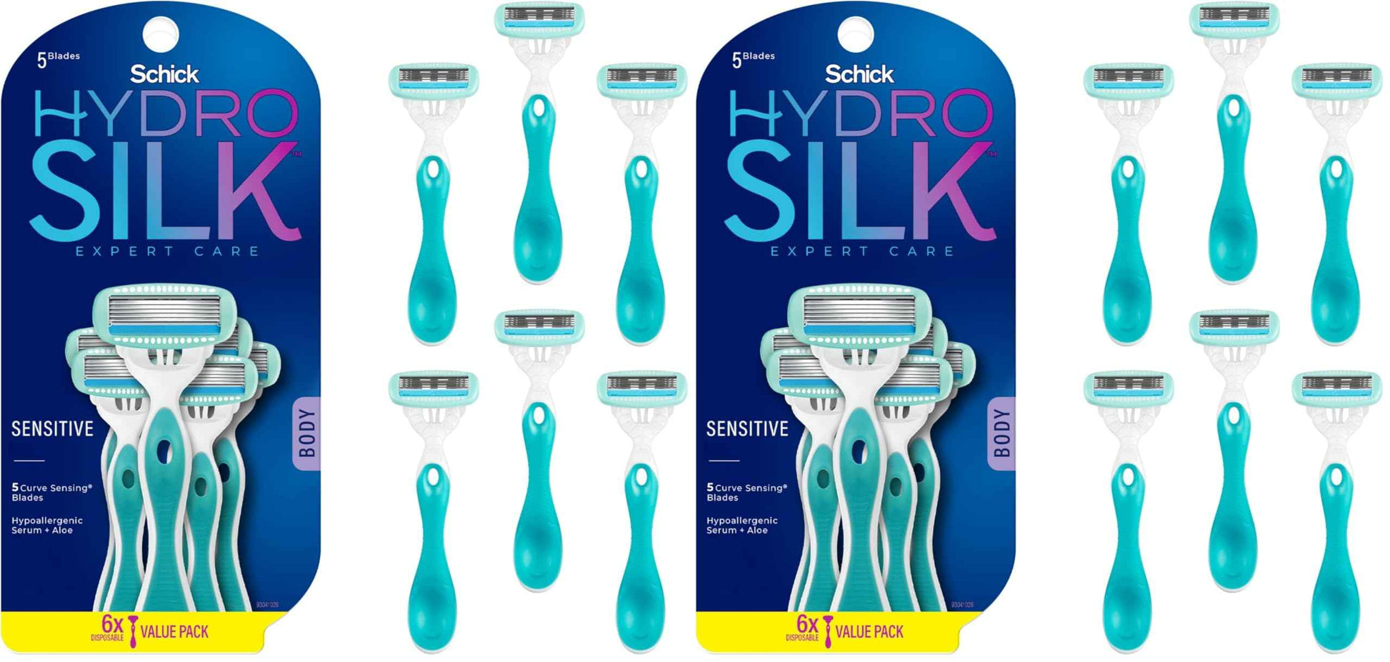 Schick Hydro Silk Sensitive Skin Disposable Razors for Womens, 6 Count (Pack of 2)