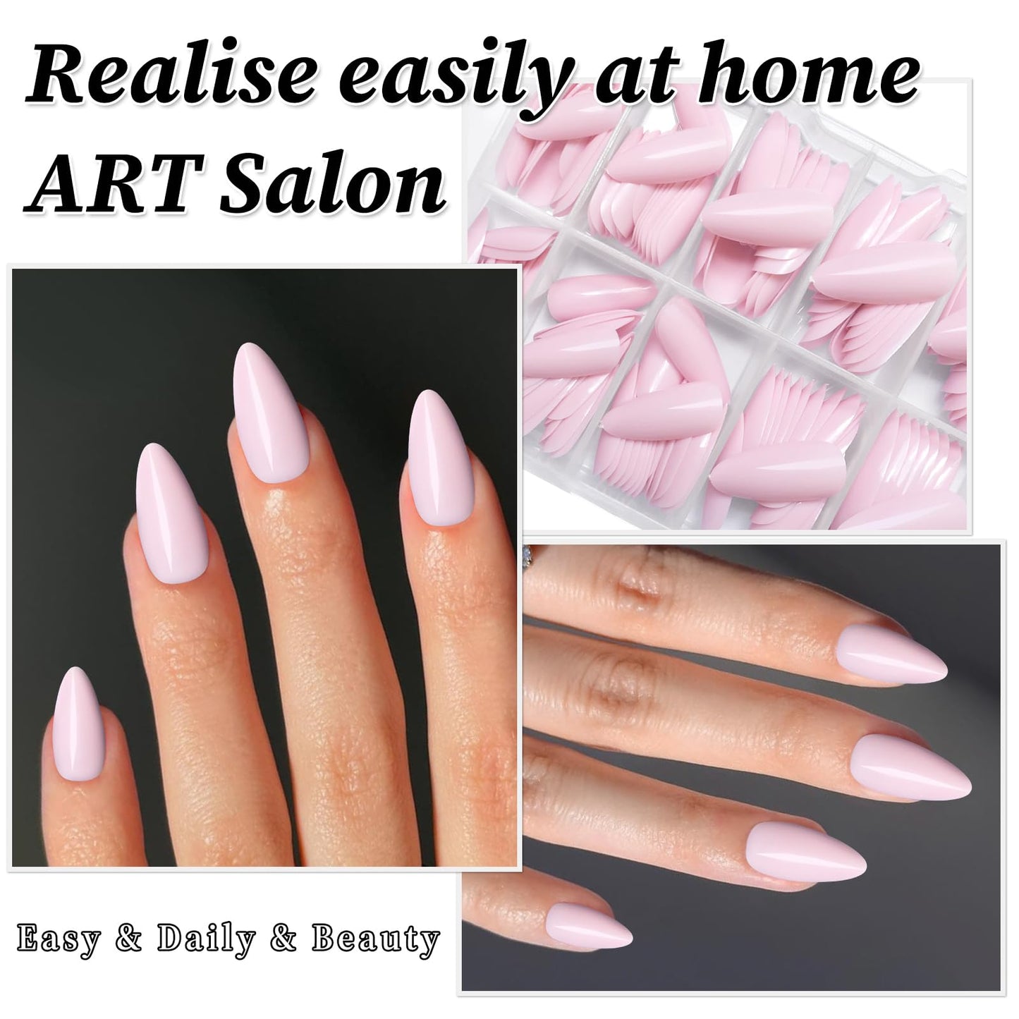 Lifextol 240PC Baby Pink Almond Press on Nails Medium Fake Nails Press ons, False Acrylic Nails Press on Nails Almond Glue on Nails Artificial Nail Tips Fingernail Stick on Nails with Glue&Sticky Tab