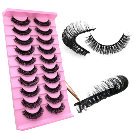 10Pairs 3d Russian Strip Lashes, DD Curl Lash Strips, Natural False Lashes Mink, Fluffy Eyelashes Mink, Faux Mink Eyelashes Natural Look, Natural Wispies Mink Eyelashes, Wispy Fake Lashes(s37)