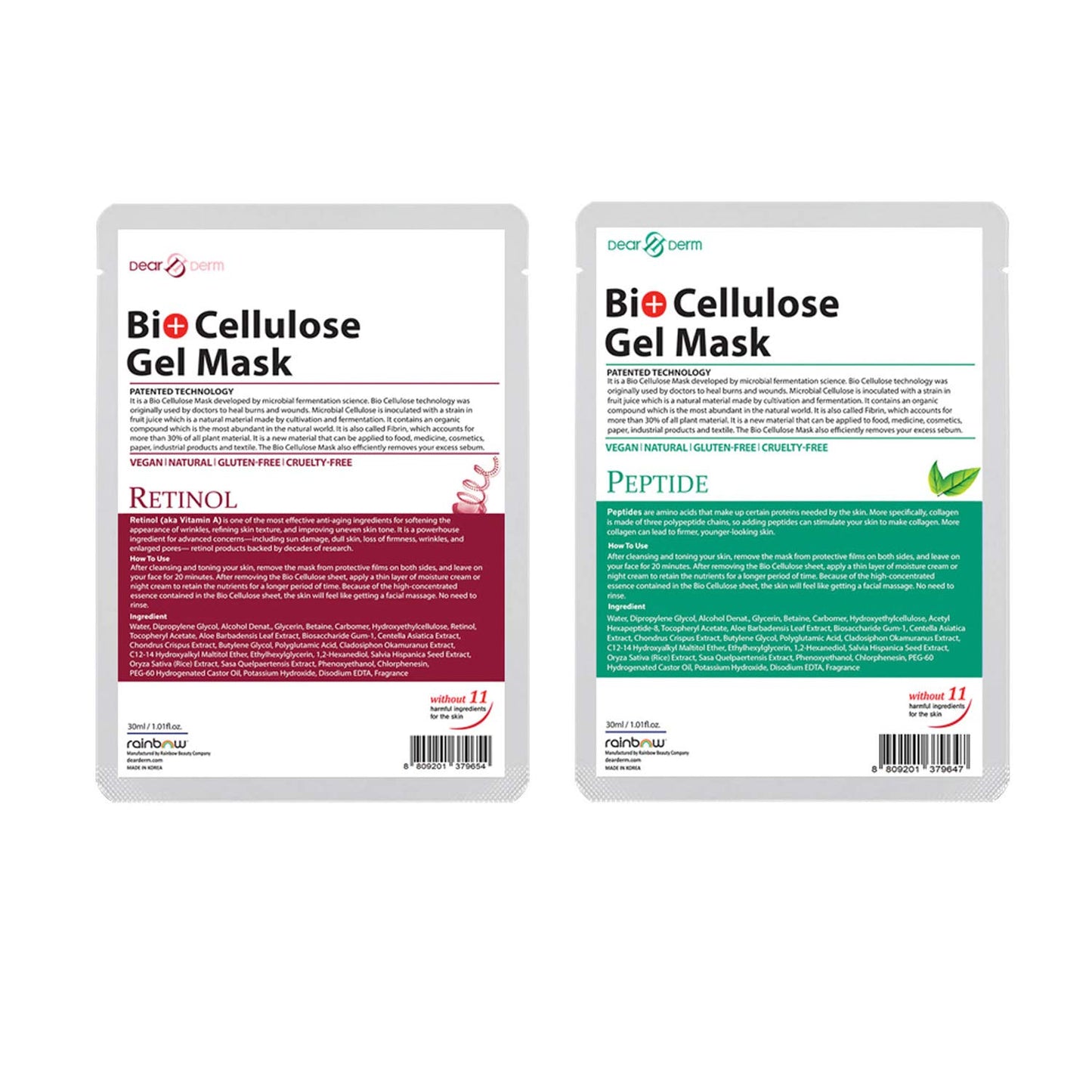 Dear & Derm Bio Cellulose Gel Mask, Skincare Face sheet mask, Facial sheet mask - Assorted (6 sheets)