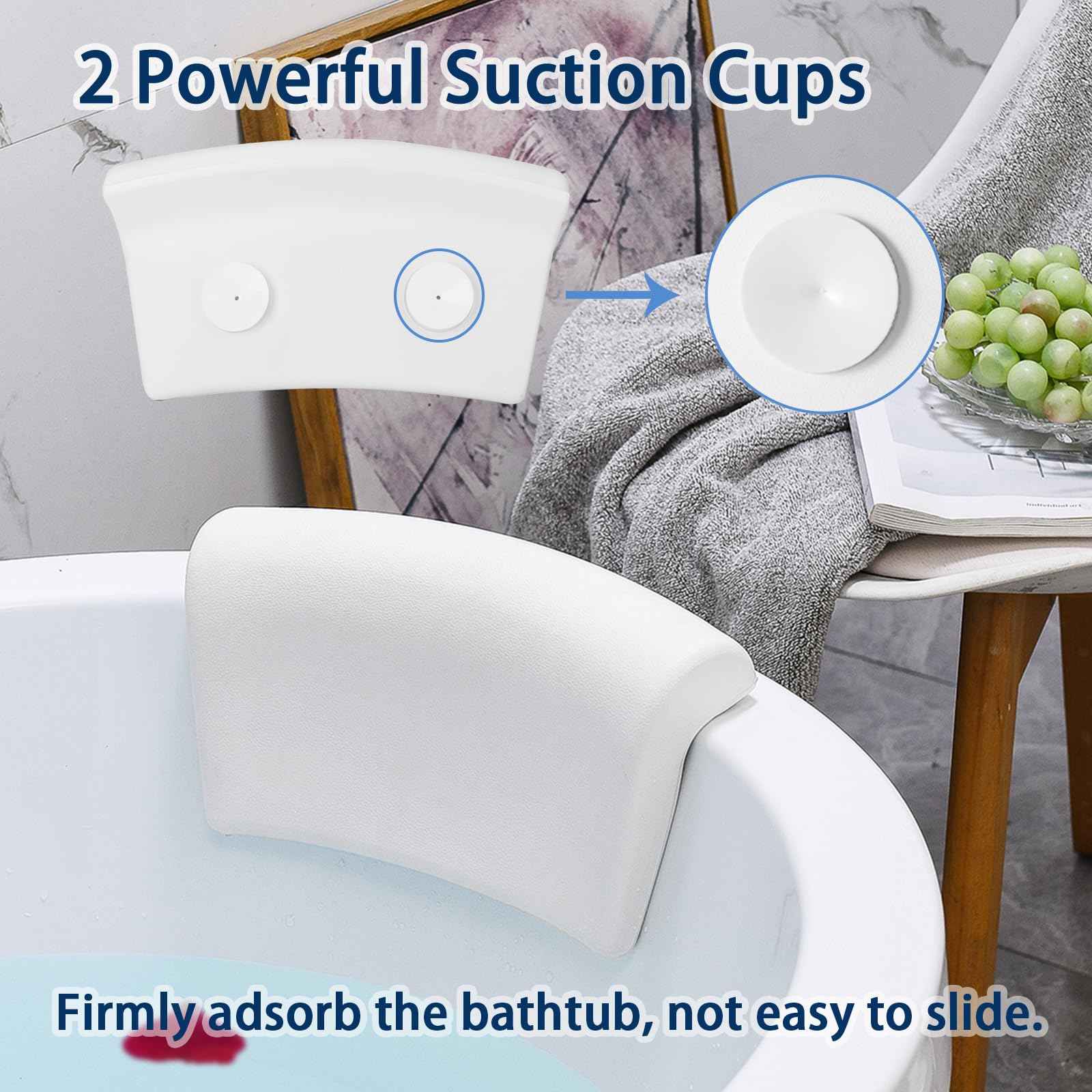 Guluto Bath Pillow, Bath Pillows for Tub with Head, Neck and Shoulder Support, Ergonomic Waterproof Bathtub Pillow with Strong Non-Slip Suction Cups, Relaxing Spa, Hot Tubs, Bathroom Essentials White