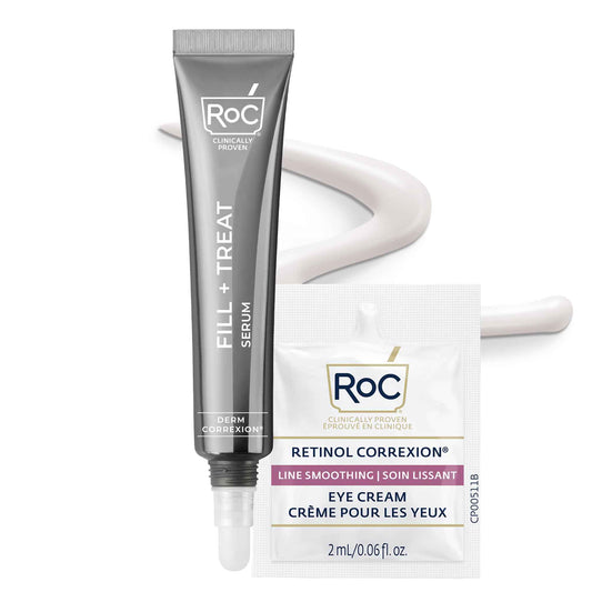 RoC Derm Correxion Fill + Treat Advanced Retinol Serum, Wrinkle Filler Treatment with Hyaluronic Acid for Crow's Feet, 11 Wrinkles, & Laugh Lines, (.5 fl oz) with Retinol Packette (Packaging May Vary)