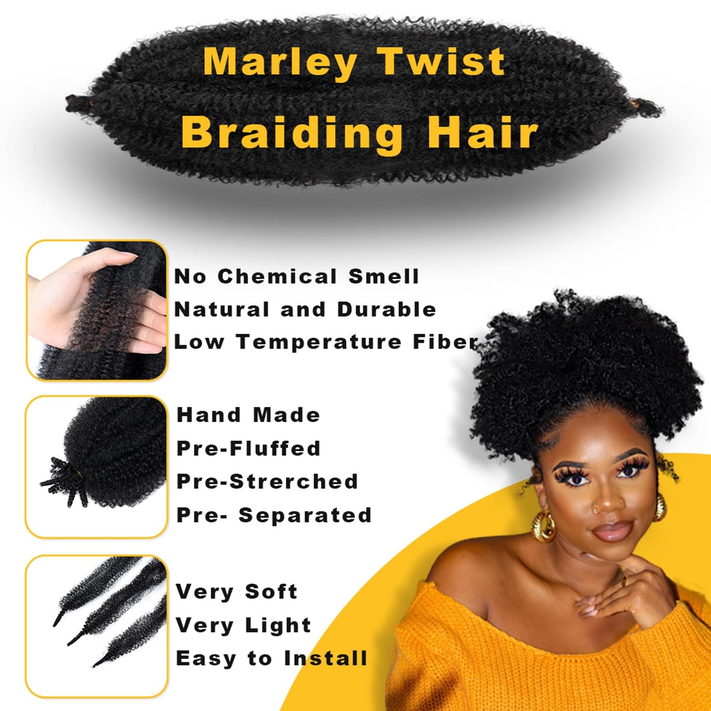 Marley Twist Hair 30 inch 3 Packs Springy Afro Marley Twist Braiding Hair Goden Brown Wrapping Hair for Soft Locs Pre Separated Kinky Twist Braiding Hair for Women