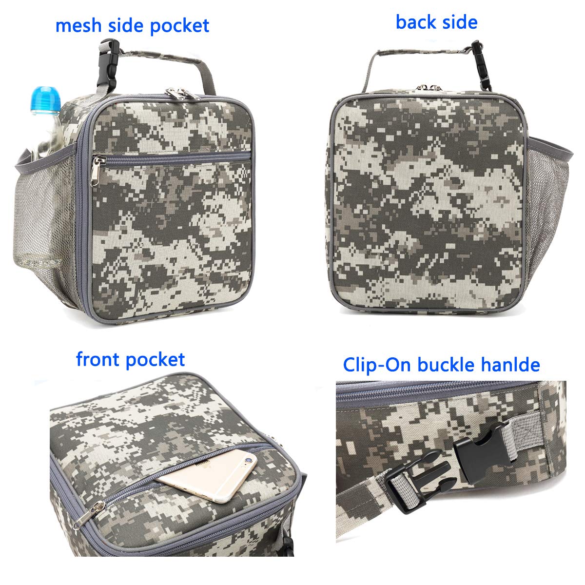 FlowFly Lunch box Insulated Soft Bag Mini Cooler Back to School Thermal Meal Tote Kit for Girls, Boys,DigitalCamo