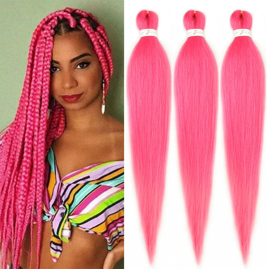 Rose Pink Braiding Hair Pre stretched 26 Inch 3 Packs Kanekalon Pre-stretched Braiding Hair EZ Braid Yaki Texture Synthetic Hair Extensions for Crochet Box Braids