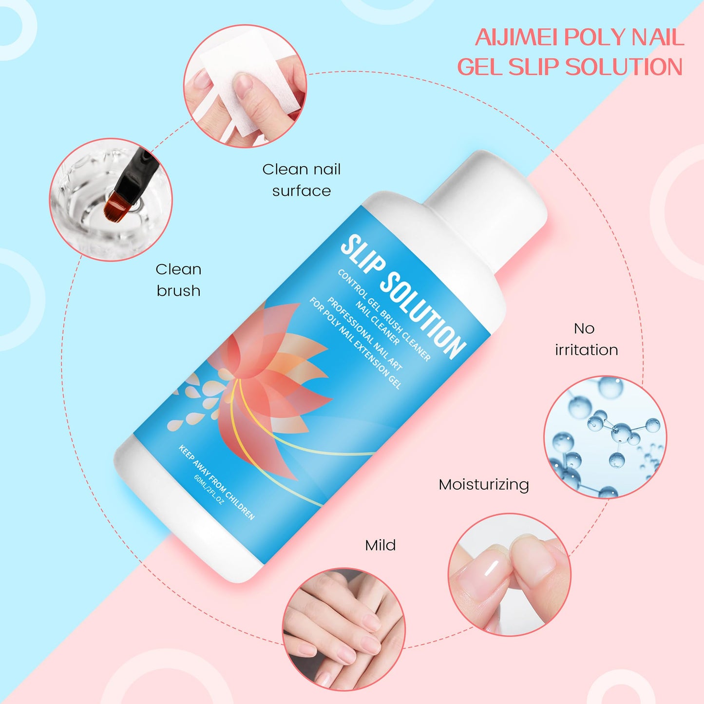 SULLMAR Slip Solution 60ml Nail Extension Gel Liquid Anti-stick Poly Gel Slip Solutions for Poly Nail Gel Easy DIY Poly Gel Nail