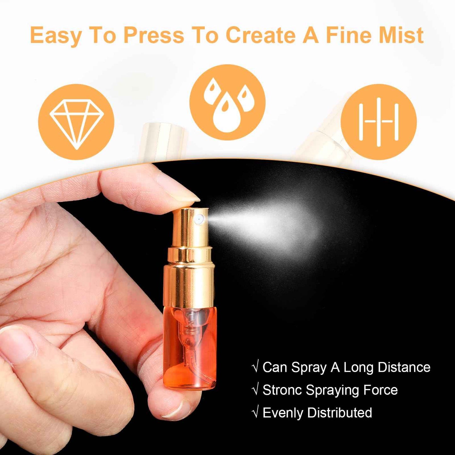 AojSup 50 Pcs Mini Spray Bottles, 2 ml Clear Glass Perfume Bottles, Refillable Fine Mist Perfume Atomizer, Portable Empty Sample Containers for Cleaning, Essential Oils, Travel (Gold Cap)