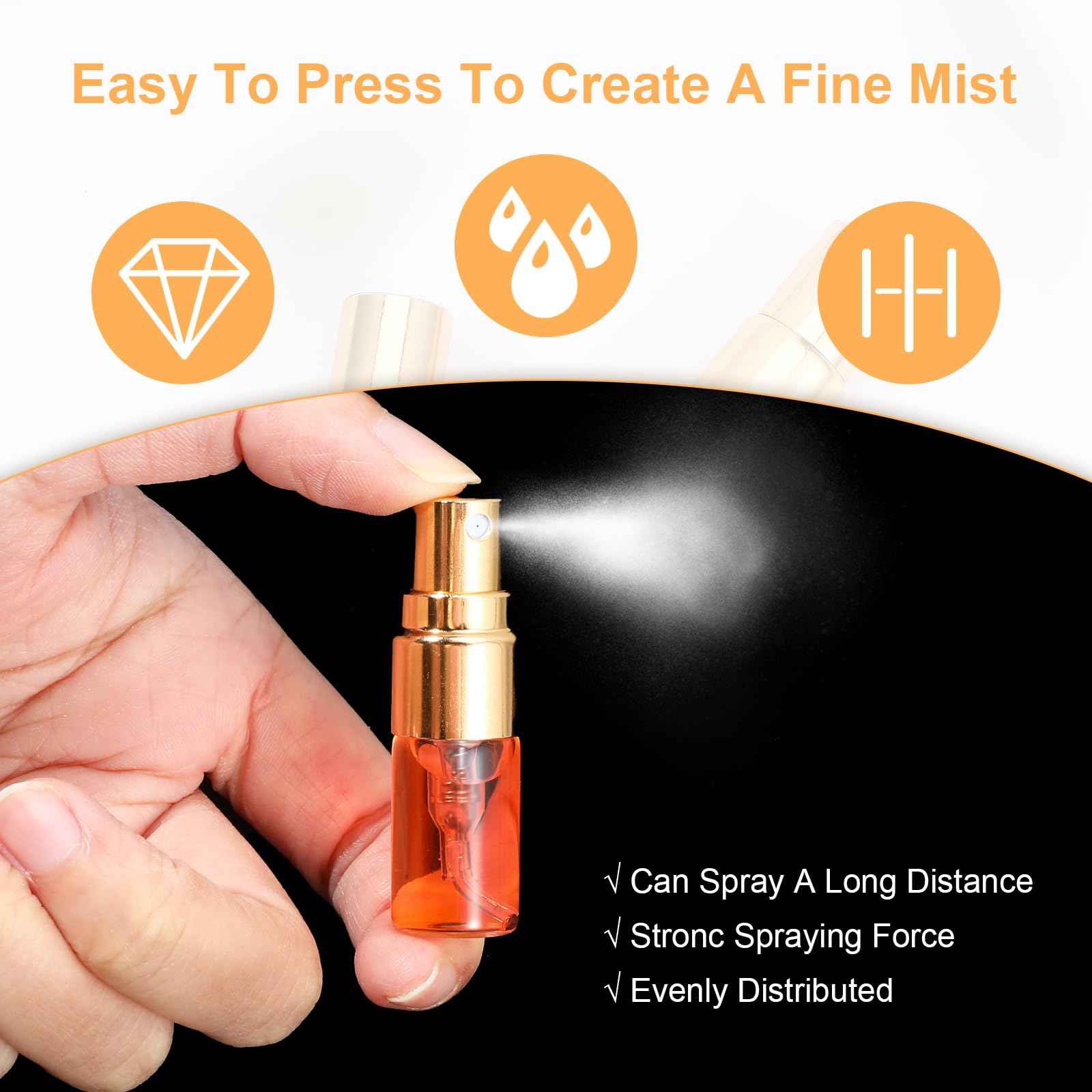 AojSup 50 Pcs Mini Spray Bottles, 2 ml Clear Glass Perfume Bottles, Refillable Fine Mist Perfume Atomizer, Portable Empty Sample Containers for Cleaning, Essential Oils, Travel (Gold Cap)