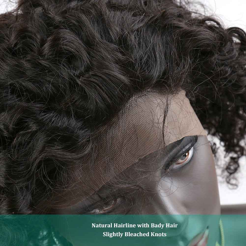 Upscale Human Hair Celebrity Deep Curly 360 Lace Frontal Closure, Pre Plucked Natural Hairline with Baby Hair (10” Natural Black) by Bella Hair