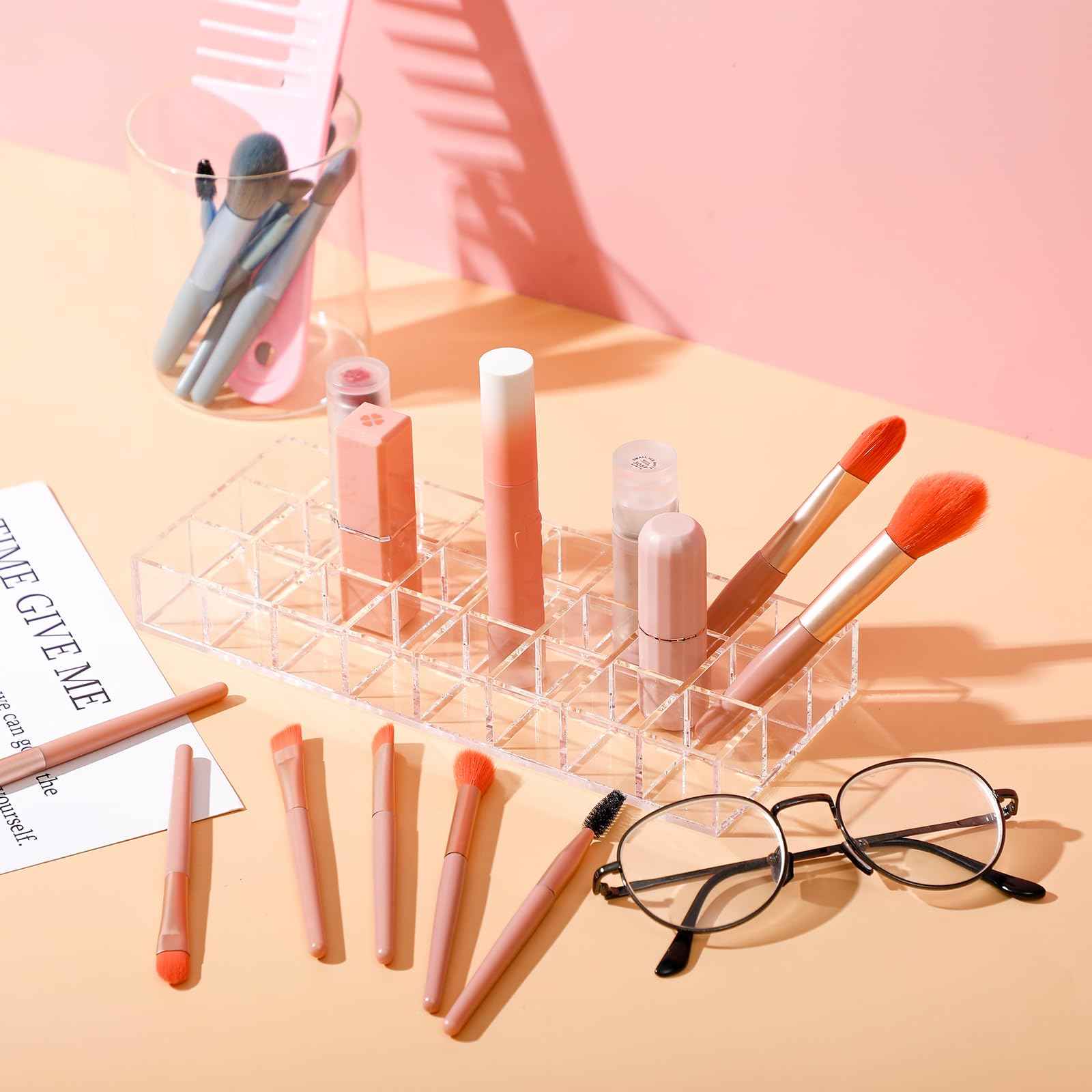 Kigley 3 Pcs Clear Lipstick Organizer Acrylic Lip Gloss Holder Cosmetic Storage Lipstick Display Case for Women Perfume Sample Drawer Brushes Bottles Birthday Gift(24 Grid)