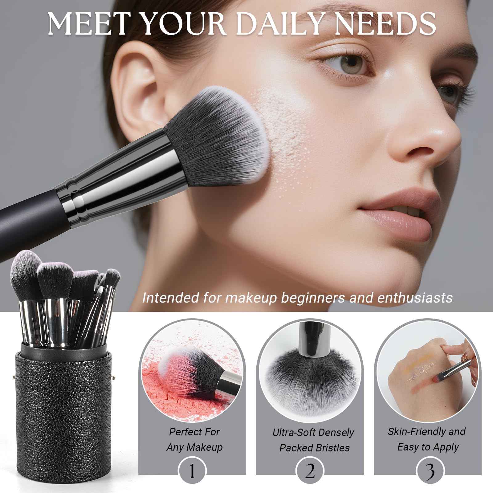 Makeup Brushes, 18 pcs Pro Deluxe Make up Brush Set with Travel Case, Premium Powder Foundation Blending Concealer Blush Eyeshadow Face and Eye Make up Brushes kit with labels for Beginner(Black)