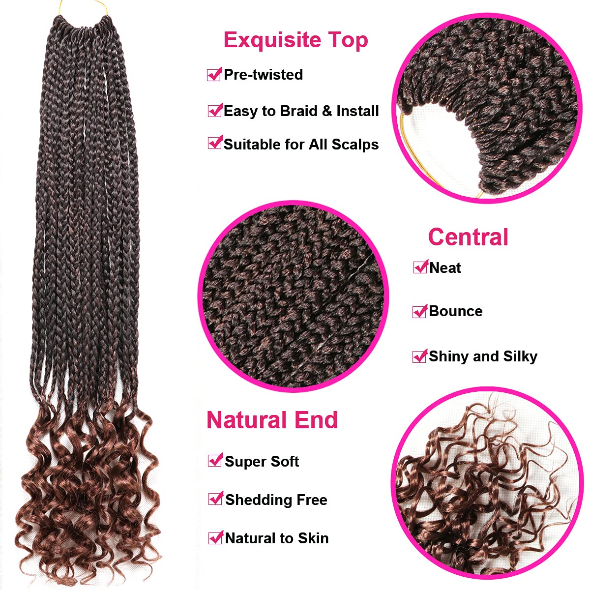 7 Packs Goddess Box Braids Crochet Hair 18 Inch Crochet Braids with Curly Ends Bohemian Crochet Hair Hair for Black Women (18 Inch 7 Packs, T30#)