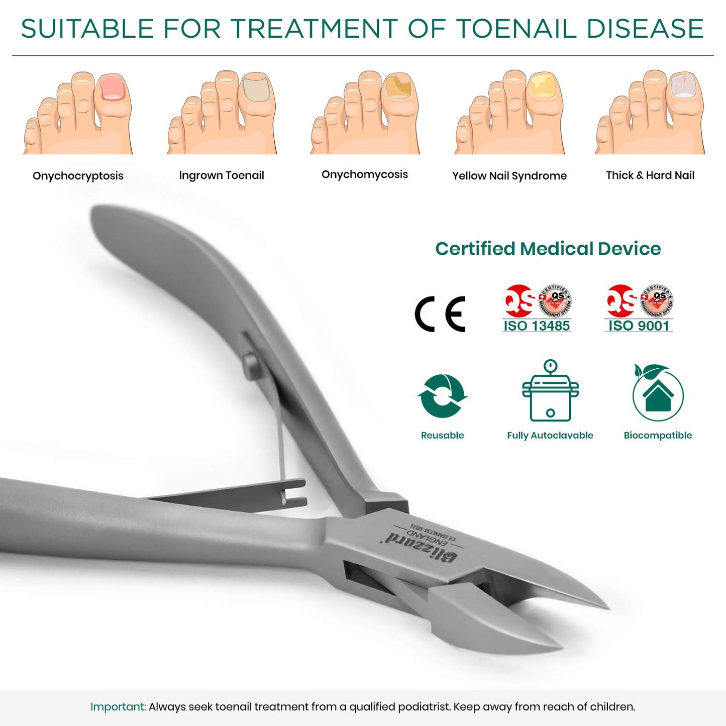 Ingrown Nail Clippers for Men with Ingrown Toenails – Blizzard Podiatrist Toenail Clipper Set German Forged – 6 inch Professional Nail Cutter – Straight Head Podiatry Nipper Nail Kit - Hospital Grade