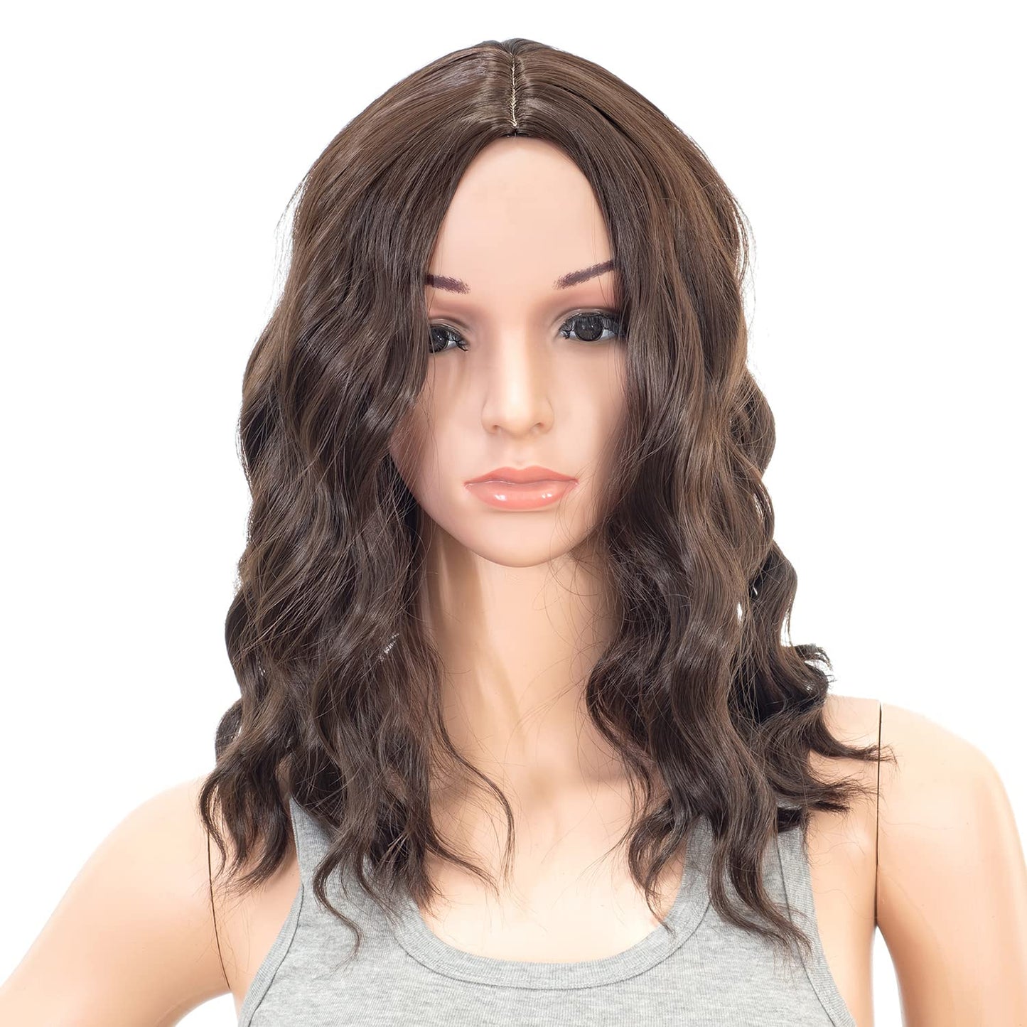 SWACC 15 Inch Short Curly Wavy Hair Wig Medium Length Synthetic Colorful Cosplay Daily Party Wig for Women with Wig Cap (Dark Brown)