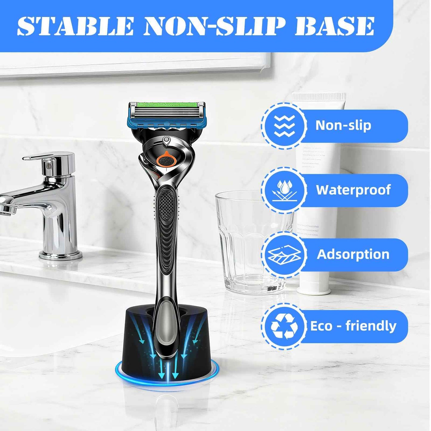 MEIJIAYOU Razor Holder Compatible with Gillette Razor,2 Pack Anti-slip ABS Draining Razor Stand Compatible with Gillette Razor For Bathroom,2PCS Cleaning Brushes Included